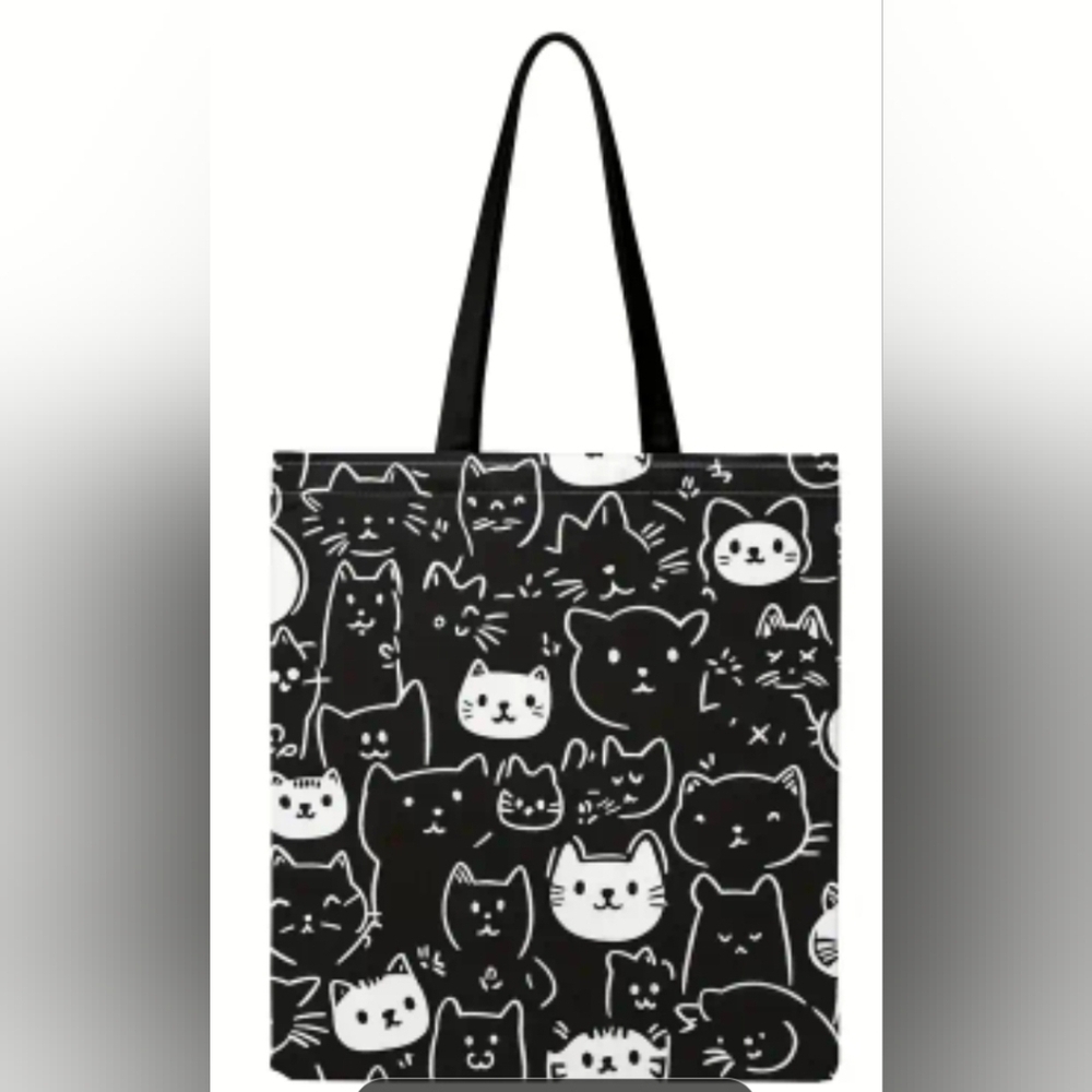 Tote Bag - Black and White Cat Print With Fixed Shoulder Straps. New In Plastic